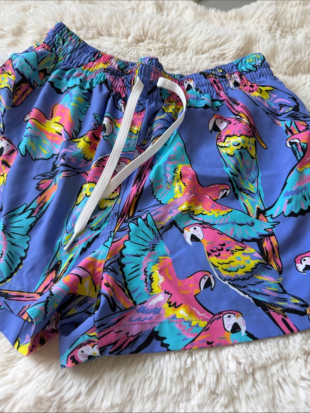 chubbies Men’s Swim Shorts in Bright Blue Parrot Print